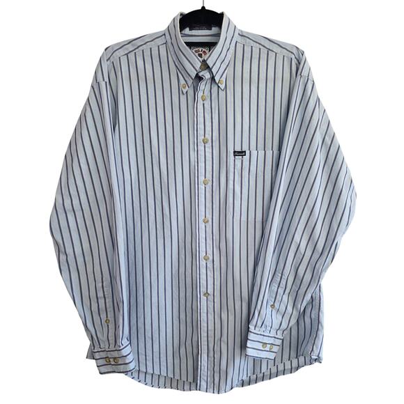 Faconnable Button Down Shirt Men's M Blue Cream Stripe 100% Cotton Made in USA - Picture 1 of 9